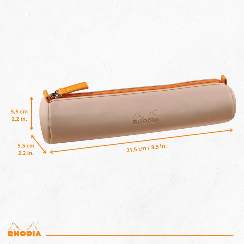 Rhodia - Italian Leatherette Round Pencil Case(8.45x2in) Office Supplies Rose Smoke