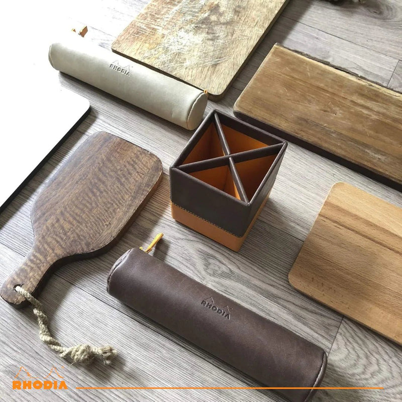 Rhodia - Italian Leatherette Round Pencil Case(8.45x2in) Office Supplies Rose Smoke