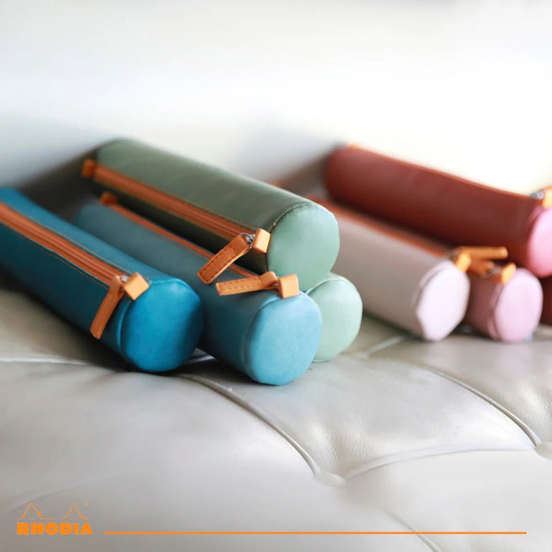 Rhodia - Italian Leatherette Round Pencil Case(8.45x2in) Office Supplies Rose Smoke