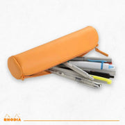 Rhodia - Italian Leatherette Round Pencil Case(8.45x2in) Office Supplies Rose Smoke