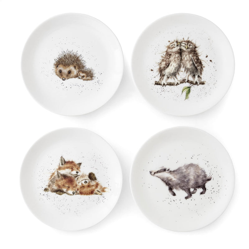 Royal Worcester - Wrendale Designs - Coupe Plates (Set of 4) - Badger, Hedgehog, Fox & Owl | 10.5 in Home & Kitchen