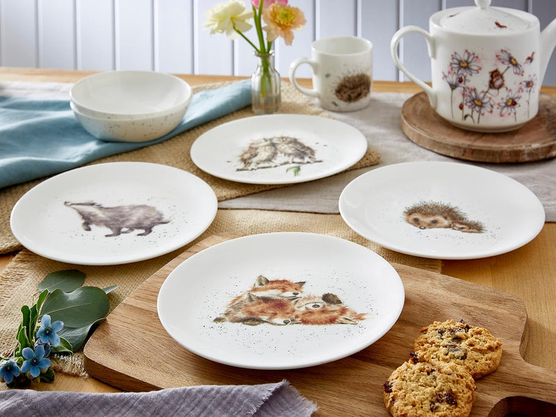 Royal Worcester - Wrendale Designs - Coupe Plates (Set of 4) - Badger, Hedgehog, Fox & Owl | 10.5 in Home & Kitchen