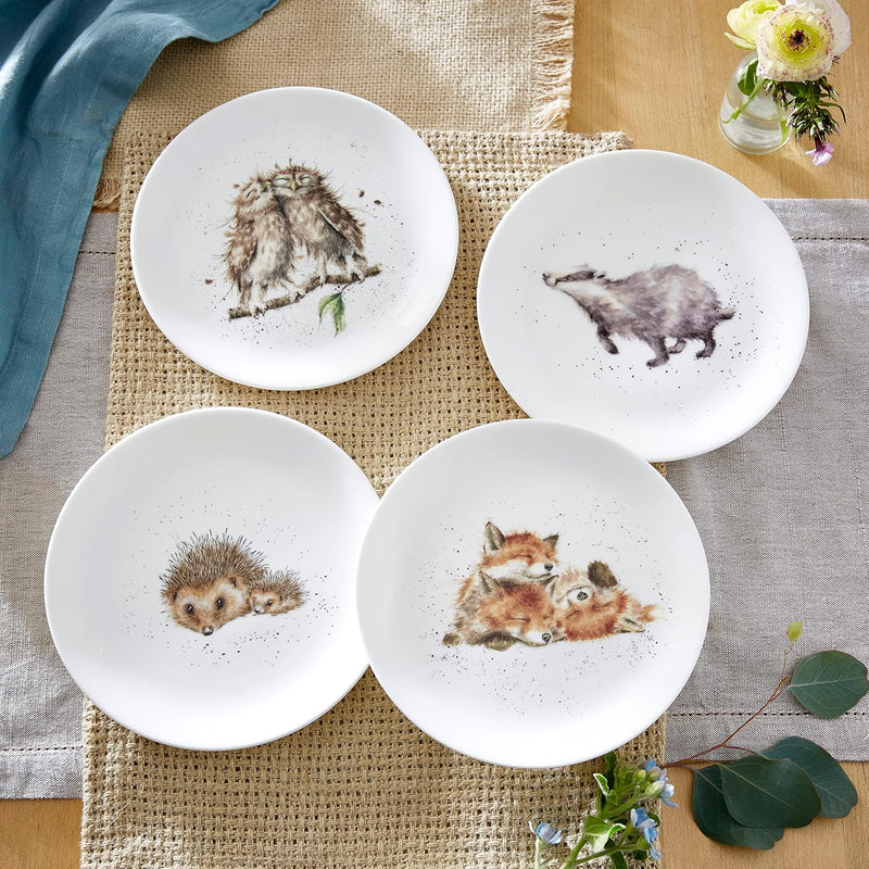 Royal Worcester - Wrendale Designs - Coupe Plates (Set of 4) - Badger, Hedgehog, Fox & Owl | 10.5 in Home & Kitchen