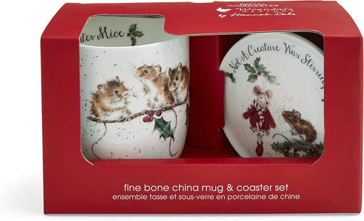 Royal Worcester - Wrendale Designs Mug and Coaster Gift Set | 11 oz Home & Kitchen Winter Mice