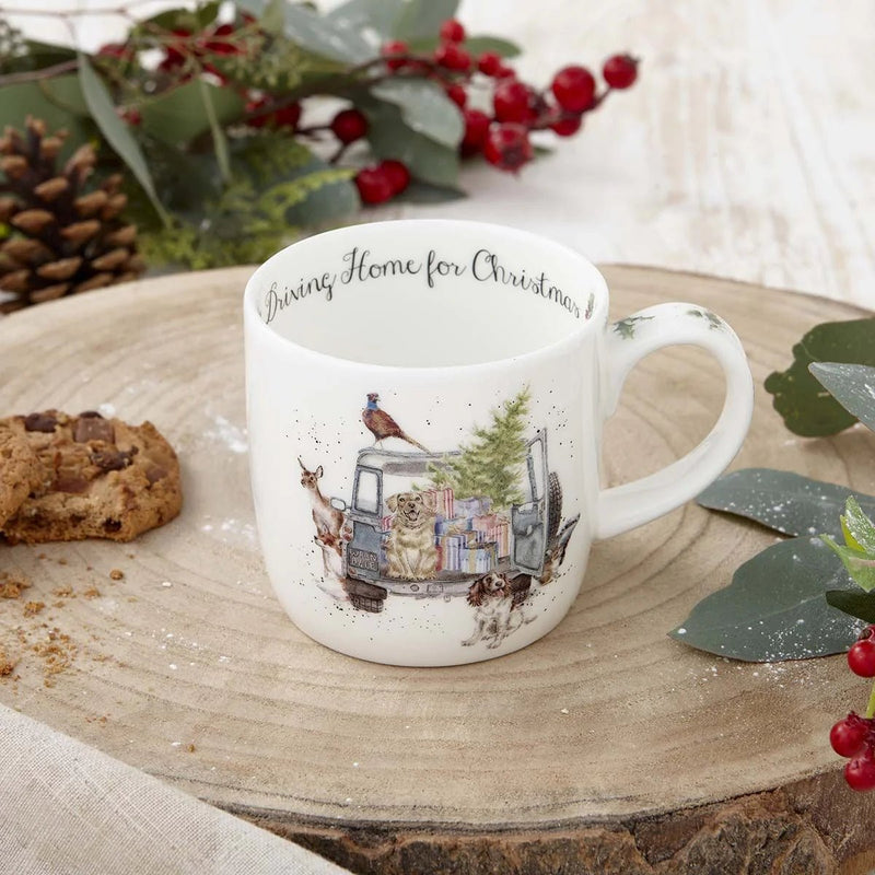 Royal Worcester - Wrendale Designs - Mug - Driving Home for Christmas (Dog) | 11 oz Home & Kitchen