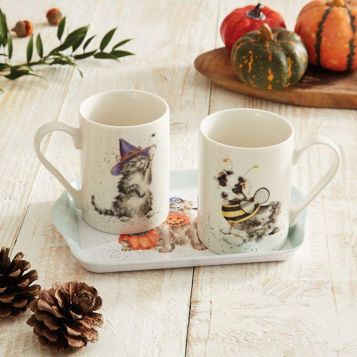 Royal Worcester - Wrendale DESIGNS Mug & Tray Set Home & Kitchen Halloween Cat And Dog