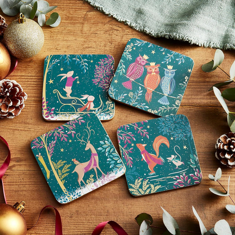 Sara Miller - Woodland Tales - Deer & Robin Coasters (Set of 4) | 4 x 4 in / 10 x 10 cm Home & Kitchen