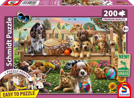 Schmidt Spiele - Puzzle - Pz200 - Garden Picnic Dogs And Cats Games & Toys
