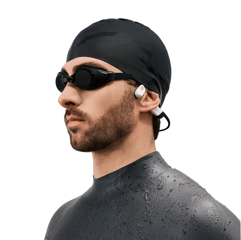 Shokz - OpenSwim Pro WHITE Bluetooth Headset & MP3 Dual Modes Bone Conduction IP68 Waterproof Dual Noise Reduction 9Hrs Battery Life Swimming Earplugs Included Electronics