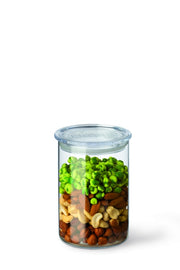 Simax Cylinder Storage Jar with Clear Lid, 27.1 fl oz / 0.8 L, front with illustrative contents