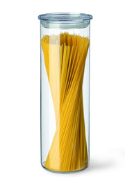 Simax Cylinder Storage Jar with Clear Lid, 60.9 fl oz / 1.8 L, front with illustrative contents