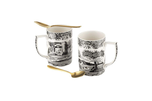 Spode - Black Italian - Mug & Spoon (Set of 2) | 12 oz Home & Kitchen