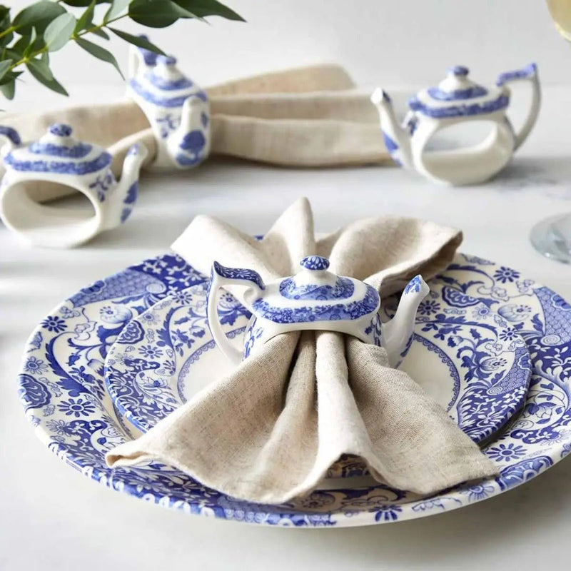 Spode - Blue Italian - Teapot Napkin Rings (Set of 4) | 2.5 in Home & Kitchen