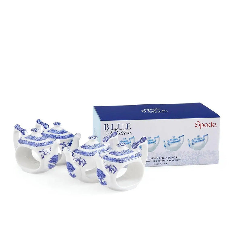 Spode - Blue Italian - Teapot Napkin Rings (Set of 4) | 2.5 in Home & Kitchen