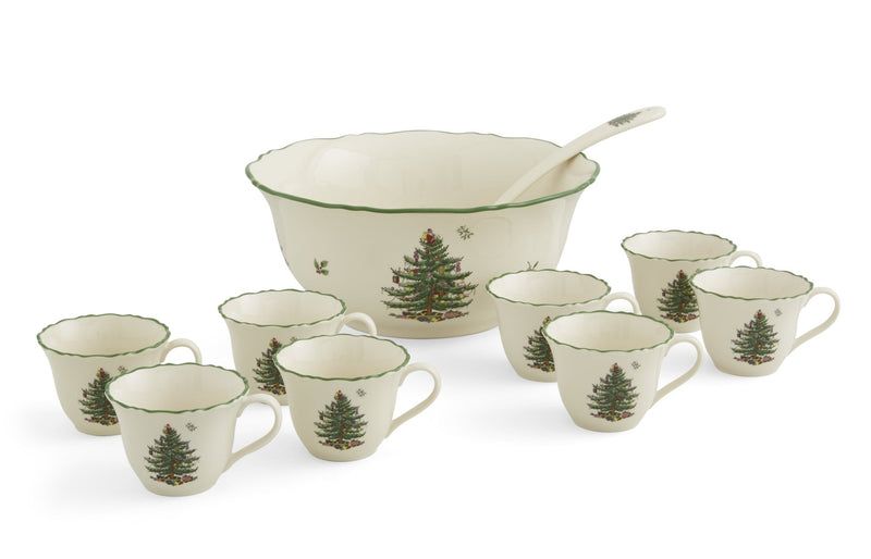 Spode - Christmas Tree - 10Pc Punch Bowl With Cups & Ladle 11 Inch Home & Kitchen