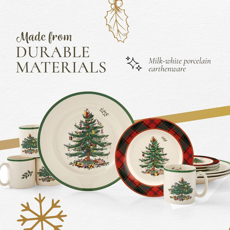Spode - Christmas Tree 16 - Piece Tartan Dinnerware Set Home & Kitchen