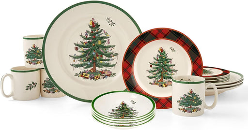 Spode - Christmas Tree 16 - Piece Tartan Dinnerware Set Home & Kitchen