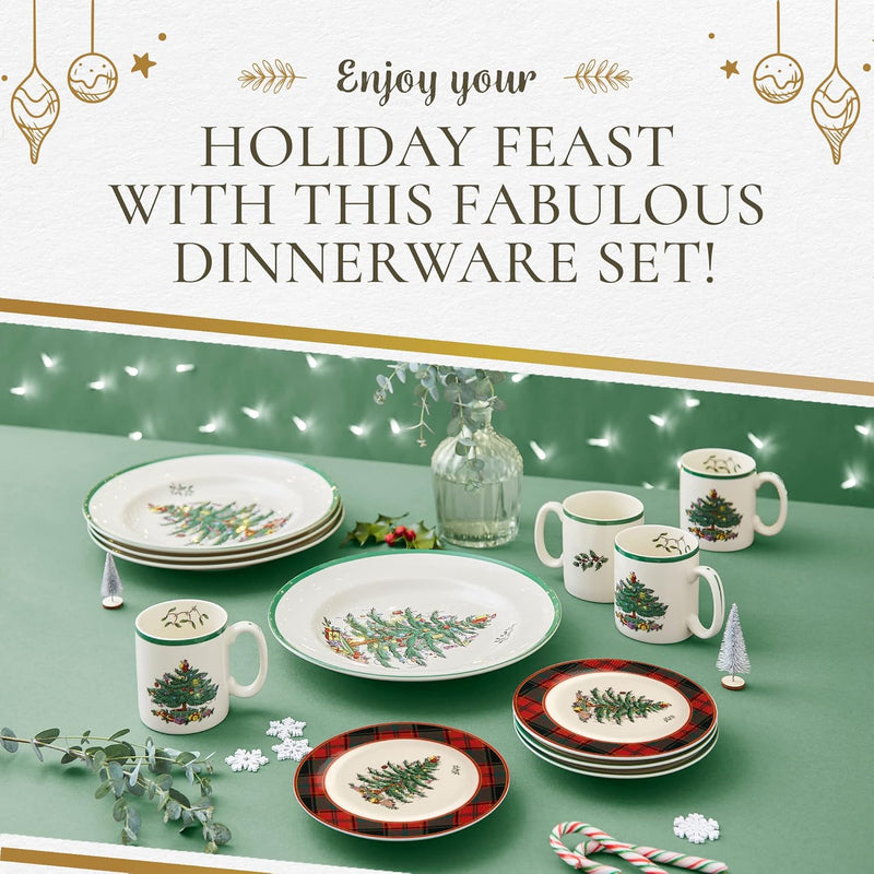 Spode - Christmas Tree 16 - Piece Tartan Dinnerware Set Home & Kitchen