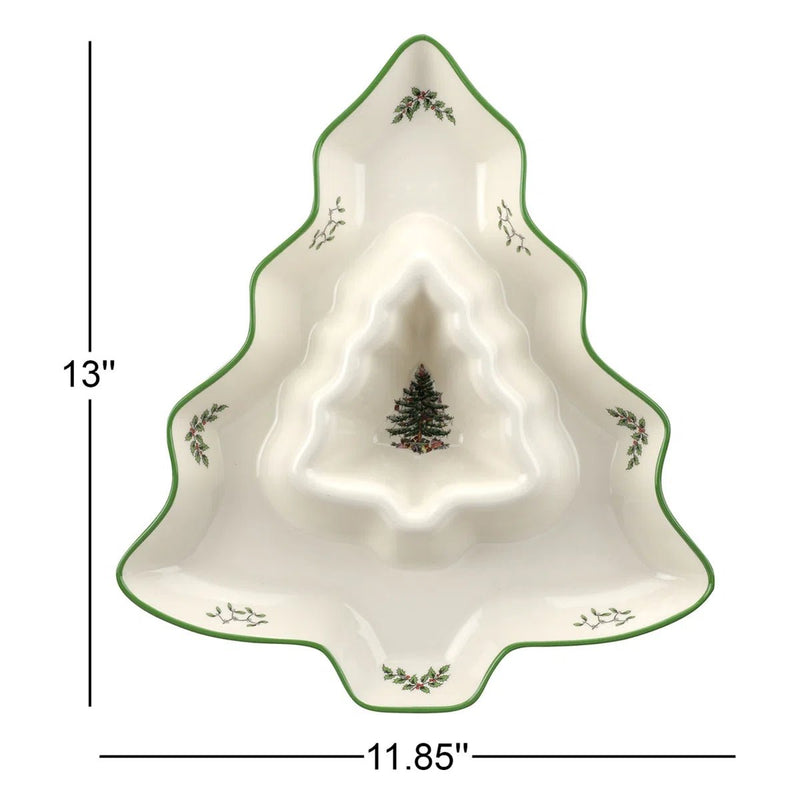 Spode - Christmas Tree - Chip & Dip | 13 inch Home & Kitchen