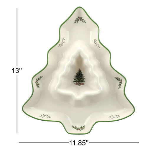 Spode - Christmas Tree - Chip & Dip | 13 inch Home & Kitchen
