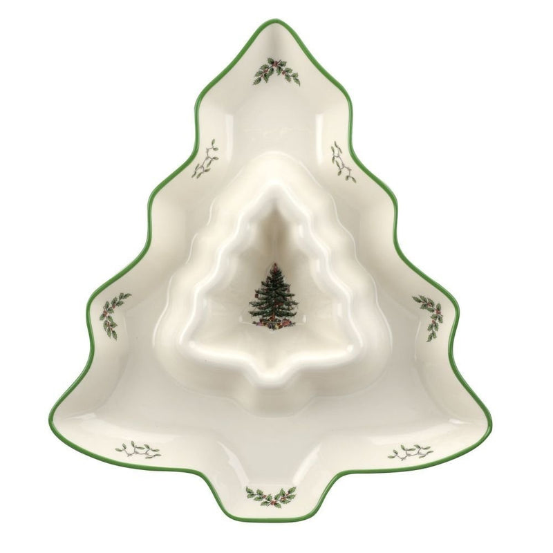 Spode - Christmas Tree - Chip & Dip | 13 inch Home & Kitchen
