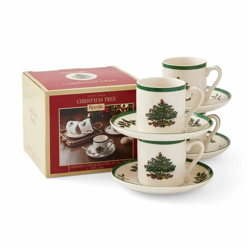 Spode - Christmas Tree - Espresso Cup & Saucer (Set of 4) | 0.09 L / 3 oz Home & Kitchen