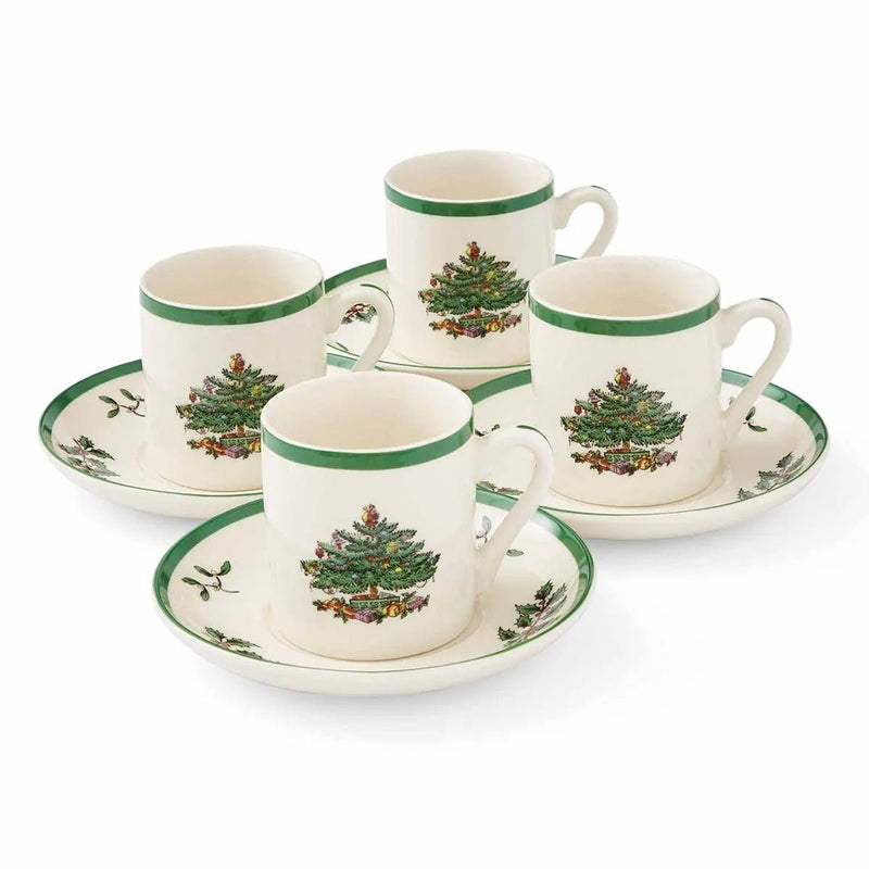 Spode - Christmas Tree - Espresso Cup & Saucer (Set of 4) | 0.09 L / 3 oz Home & Kitchen