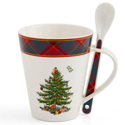 Spode - Christmas Tree Tartan - Tartan Mug and Spoon | 14 oz Home & Kitchen