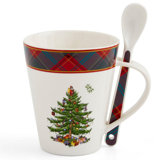 Spode - Christmas Tree Tartan - Tartan Mug and Spoon | 14 oz Home & Kitchen
