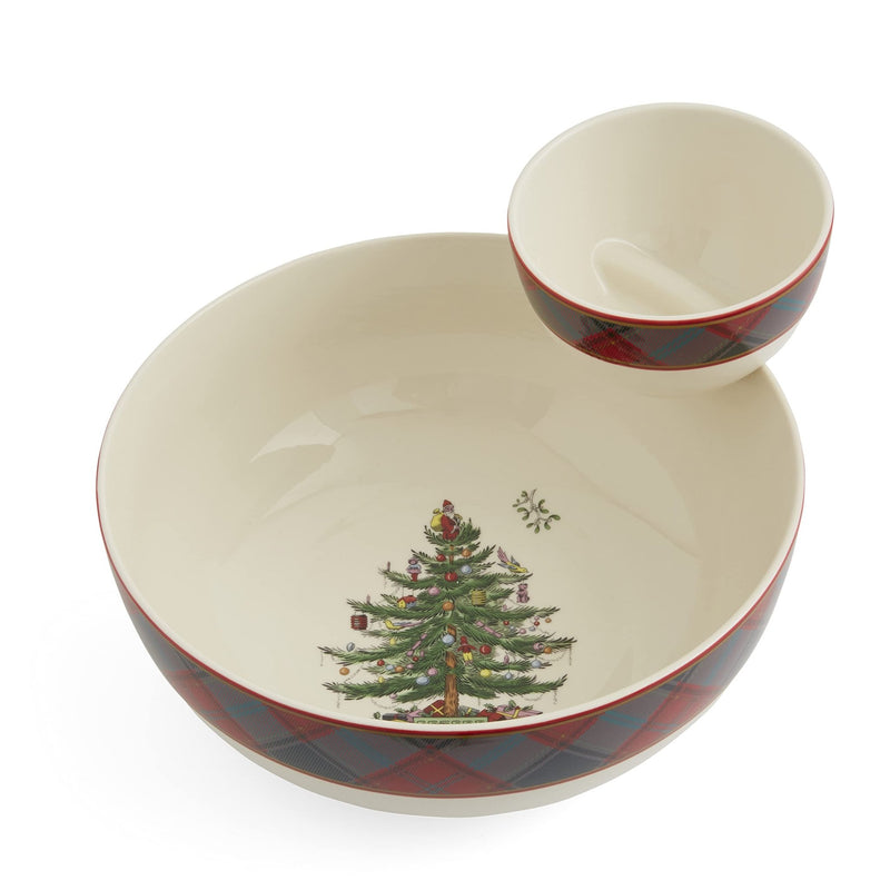 Spode - Christmas Tree Tartan - Tiered Chip & Dip (2 - Piece) | 10 in Home & Kitchen