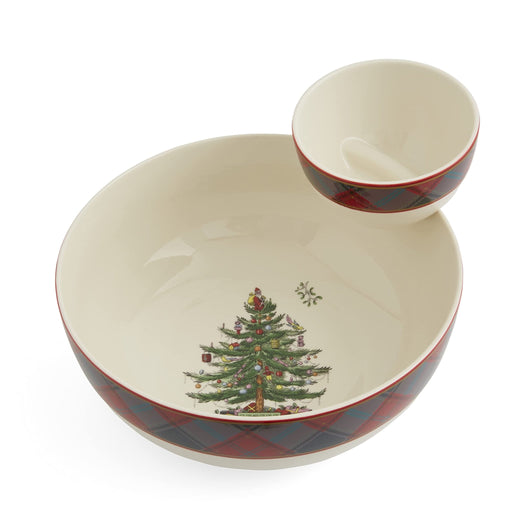 Spode - Christmas Tree Tartan - Tiered Chip & Dip (2 - Piece) | 10 in Home & Kitchen