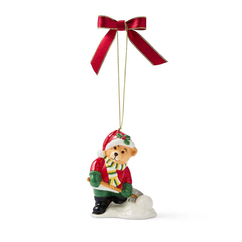 Spode Christmas Tree Teddy Bear Shovelling Snow Ornament