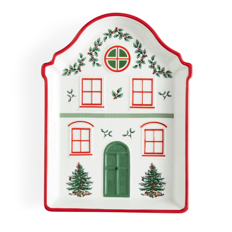 Spode - Christmas Tree Village - Tidbit Tray Red | 7.2 in x 5.5 in Home & Kitchen
