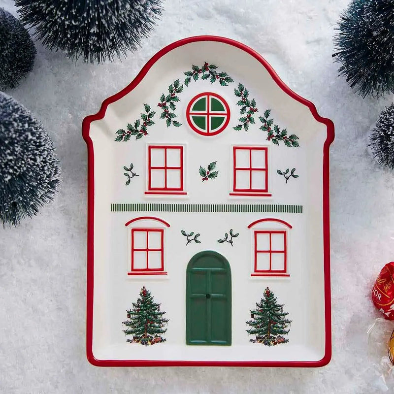 Spode - Christmas Tree Village - Tidbit Tray Red | 7.2 in x 5.5 in Home & Kitchen