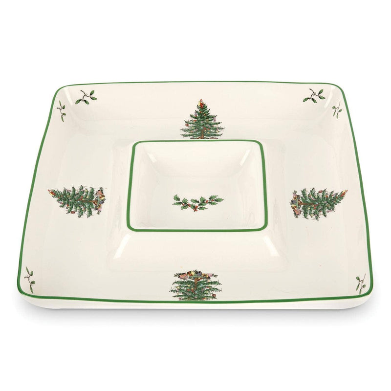 Spode Christmas Tree all-in-one square chip and dip platter, XT2111