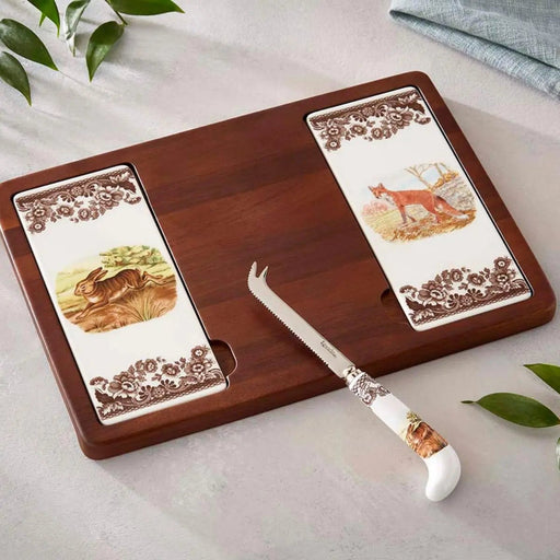 Spode - Woodland Cheese Board & Knife, Fox & Rabbit Home & Kitchen