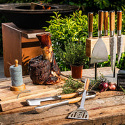 STYLE DE VIE - AUTHENTIC - FORGED - Forged BBQ Plancha Spatula, 2mm thick, Olive Wood, SS Home & Kitchen