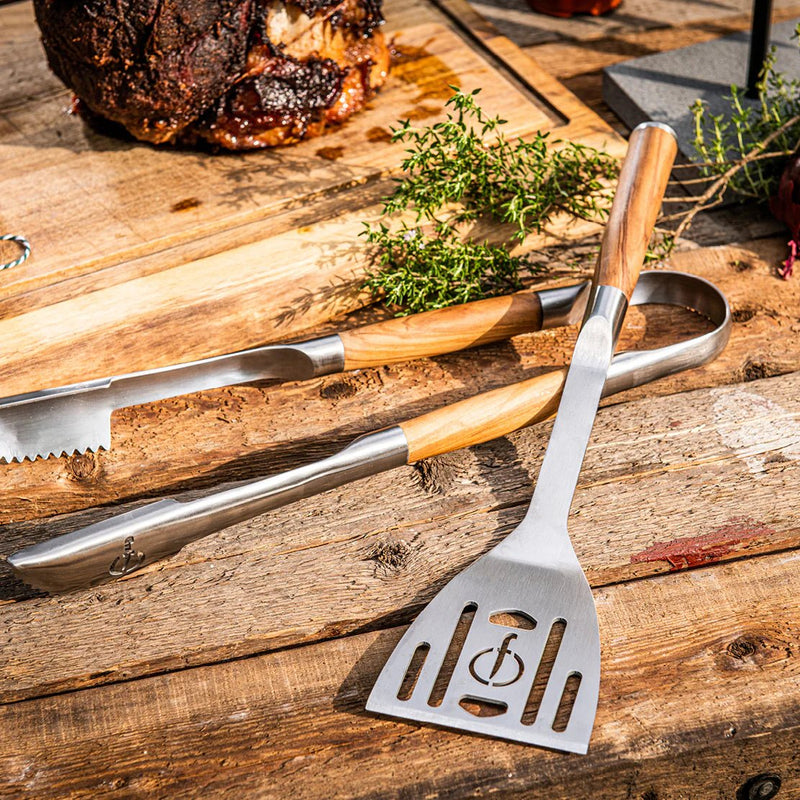 STYLE DE VIE - AUTHENTIC - FORGED - Forged BBQ Spatula, Olive Wood, SS Home & Kitchen