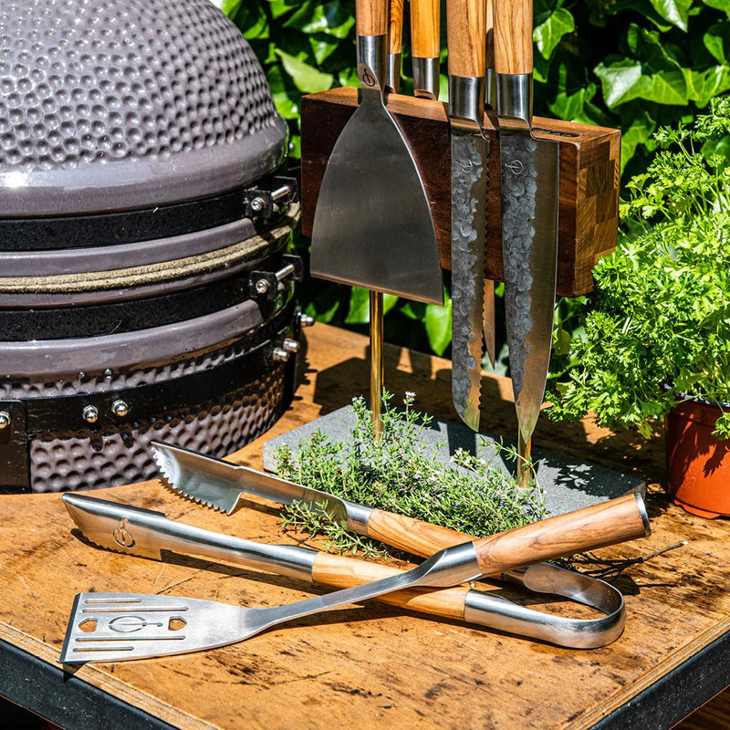 STYLE DE VIE - AUTHENTIC - FORGED - Forged BBQ Tongs XL, Olive Wood, SS Home & Kitchen