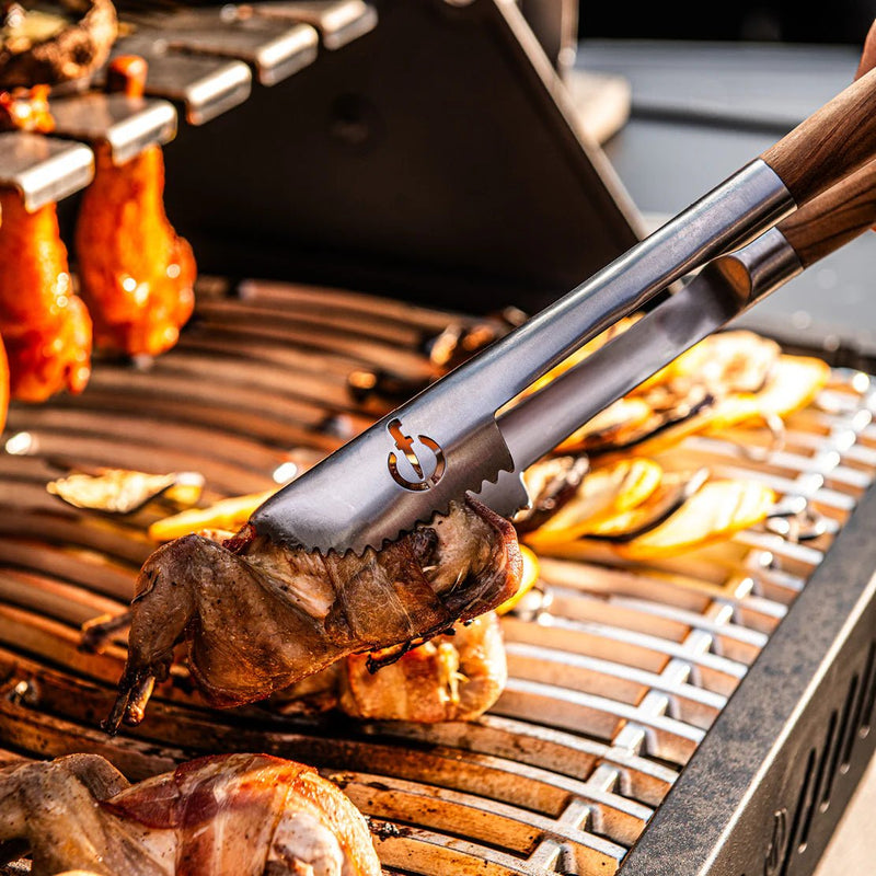 STYLE DE VIE - AUTHENTIC - FORGED - Forged BBQ Tongs XL, Olive Wood, SS Home & Kitchen