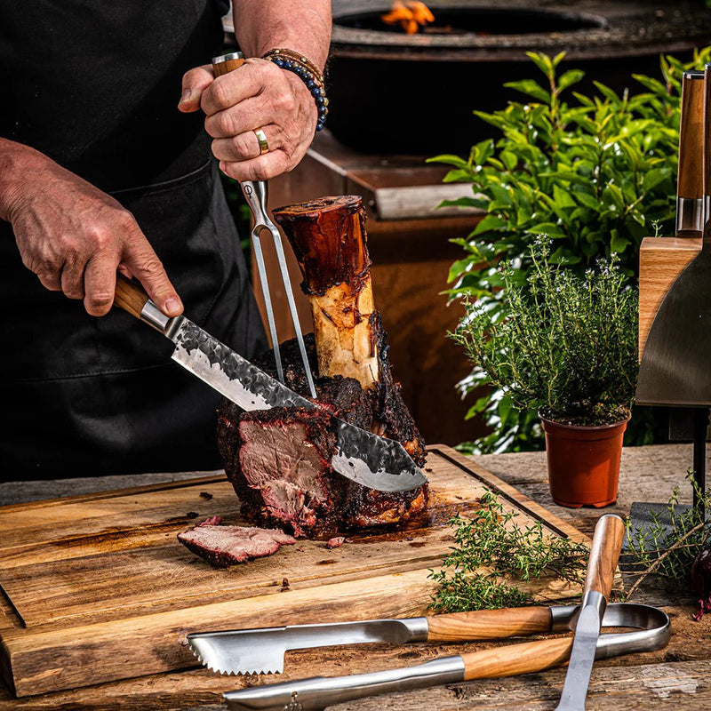 STYLE DE VIE - AUTHENTIC - FORGED - Forged BBQ Tongs XL, Olive Wood, SS Home & Kitchen