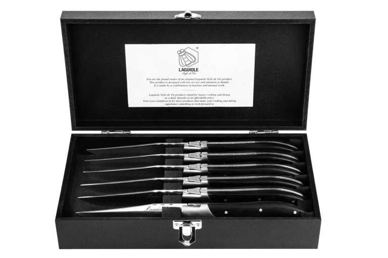 STYLE DE VIE - AUTHENTIC - LAGUIOLE Luxury Line - Steak Knives Home & Kitchen Black Pakka Wood