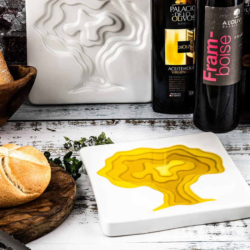 STYLE DE VIE - AUTHENTIC - Olive Oil Bowl, Tree Shape, 7x7"/18x18cm, Ceramic, White Home & Kitchen