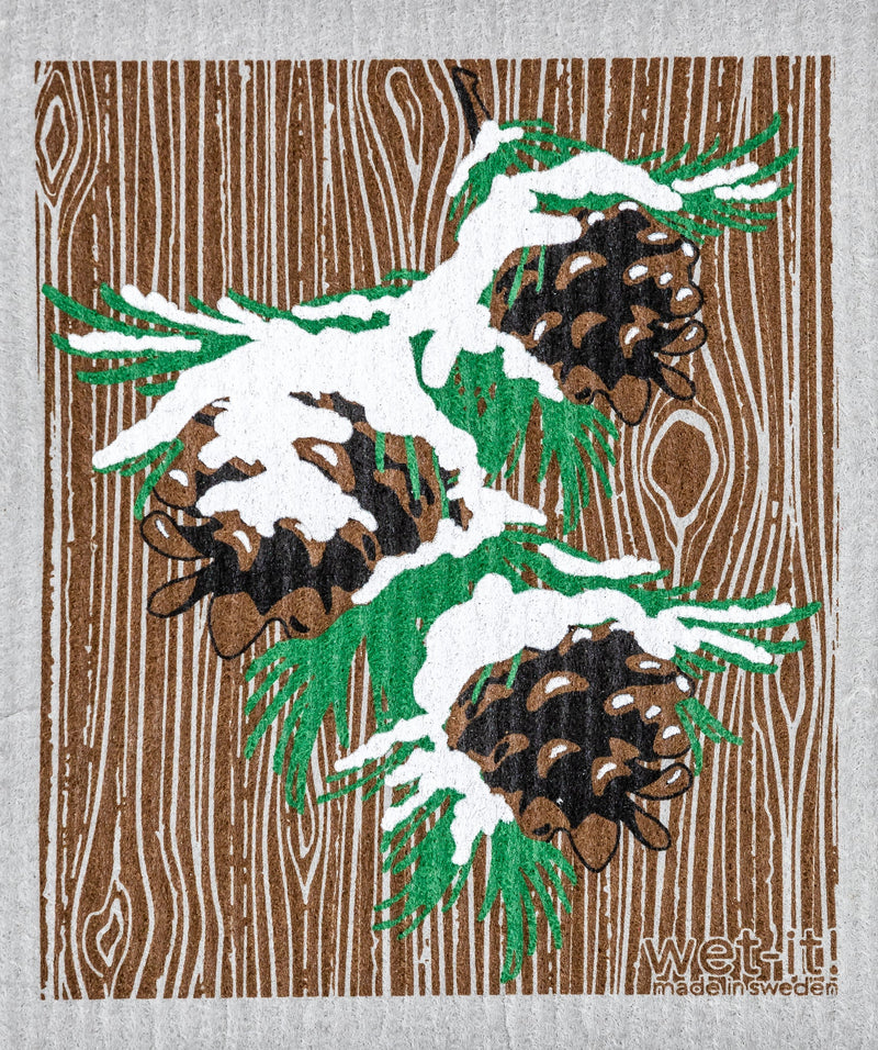Swedish Cloths - Snowy Pinecones Wet - it Cloth Grey