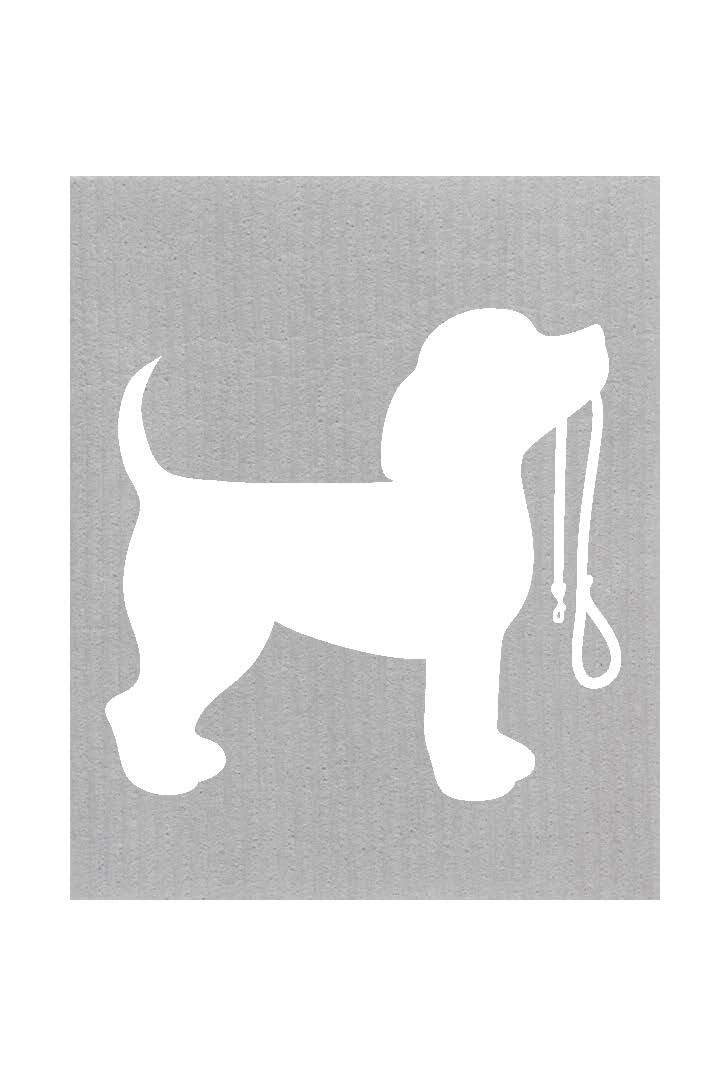 Swedish Cloths - White Dog with Leash Swedish Cloth Grey
