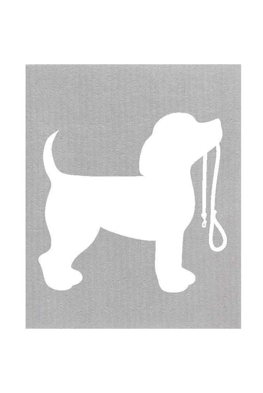 Swedish Cloths - White Dog with Leash Swedish Cloth Grey