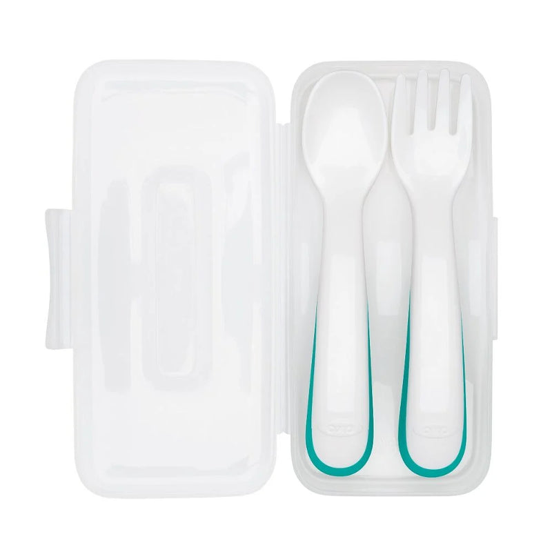 Oxo Tot - On - The - Go - Plastic Fork & Spoonin Travel Case - Turquoise