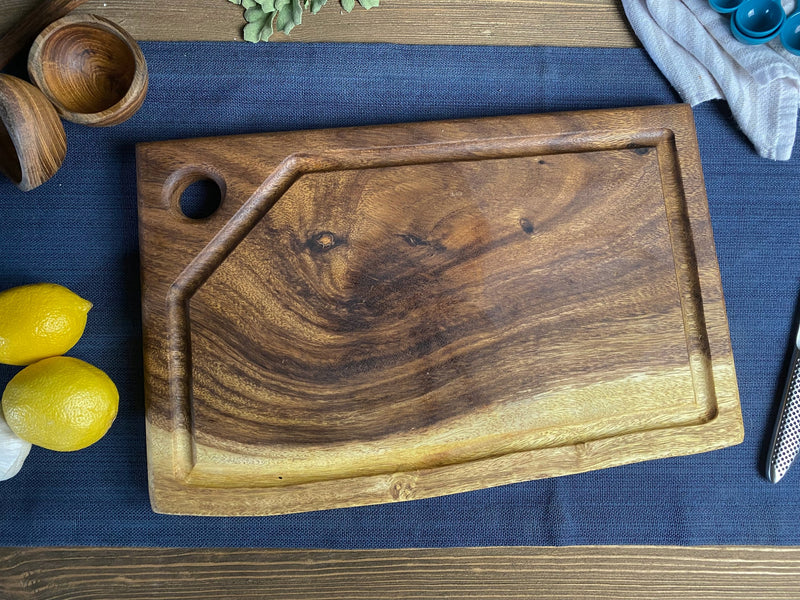 Tuckahoe Hardwoods - Board w/hole & groove Med 15x9.5x1 Live Edge East Indian Walnut