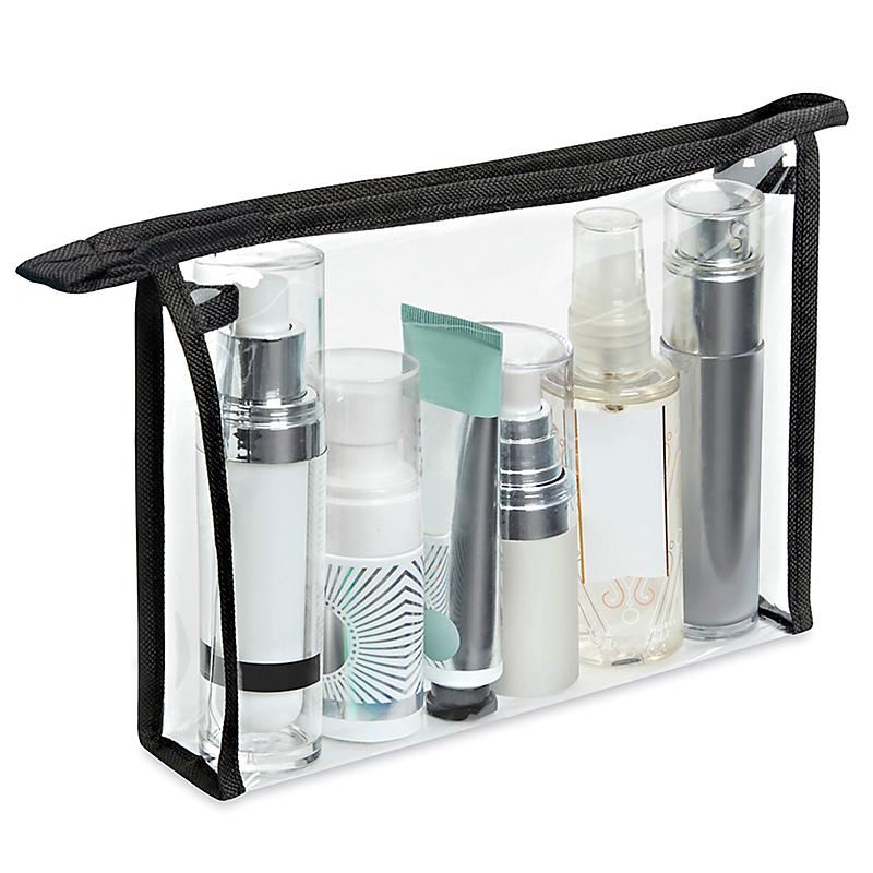 Uline S-25148BL clear vinyl cosmetic bag with black trim
