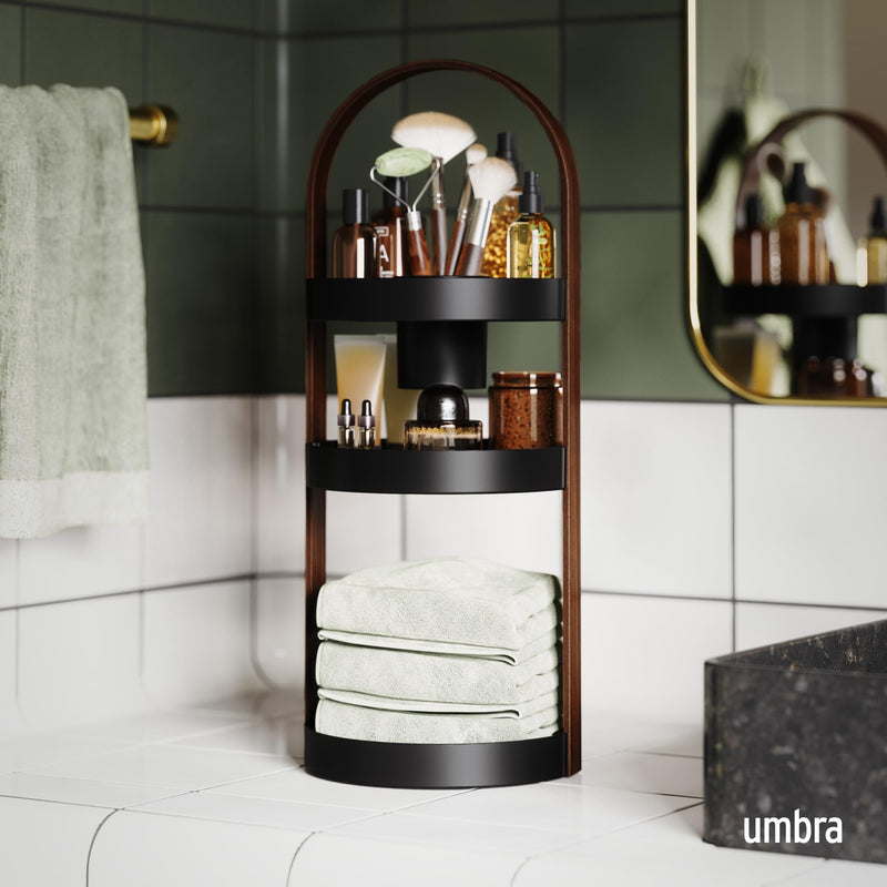 UMBRA - Bellwood Cosmetic Organizer | Makeup and Toiletry Storage Countertop Stand Home & Kitchen Black - Walnut